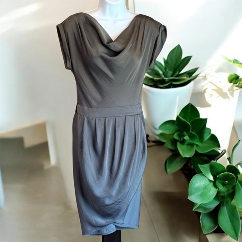 BCBGMaxAzria Taupe Cowl Neck Mini Dress 90s Minimalist XXS